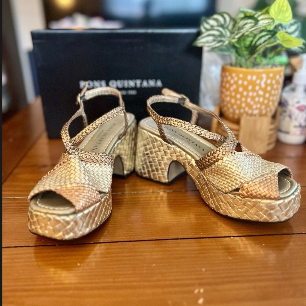 Pons Quintana Gold Metallic Braided Sandals New size 6 (37) - Picture 7 of 12